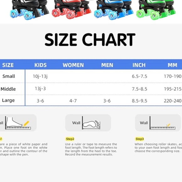 Roller Skates Boys Girls, 4 Size Adjustable Rollerskates Light Up Wheels Youth L - Picture 8 of 8